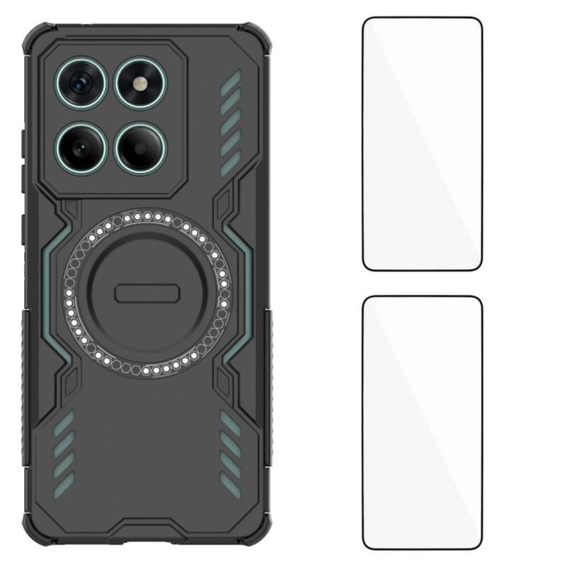 For Motorola Edge 60 Fusion 5G Magnetic Case WANLONFENG DJ Series PC TPU Phone Cover with 2Pcs Tempered Glass Film