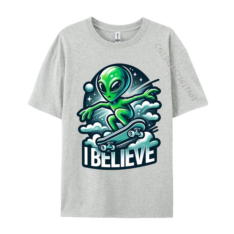 I Believe Skater Alien T Shirts Company Tops Shirts Pure Cotton Tees Anime Printed Tshirts Funny Shirts