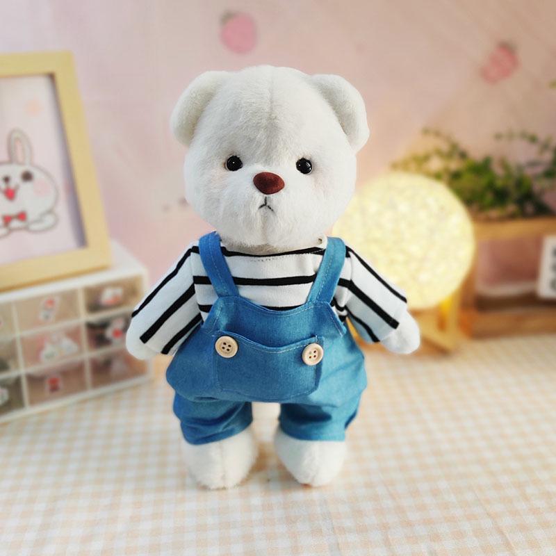 Medium Bear Outfit - Blue Pink Striped Carrot Overalls Set