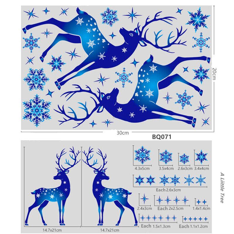 5 Sheets Christmas Decoration Sticker Glass Window Decoration Blue Elk Static Window Stickers Christmas Snowflakes Removable Static PVC Stickers