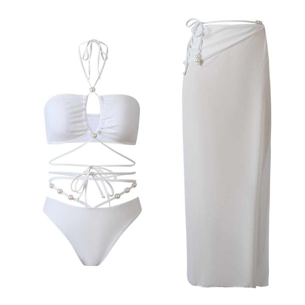 New European and American split bikini swimsuit female sexy neck strap beach vacation bikini wrap skirt three-piece set