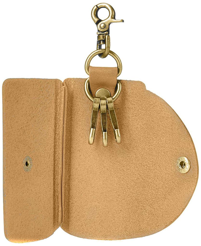 FashionBerry Camel Tochigi Leather Key Case for Men and Women, Compact, Luxury, Made in Japan, Genuine Leather, 3-Ring Key Ring, Zippered, Carabiner,