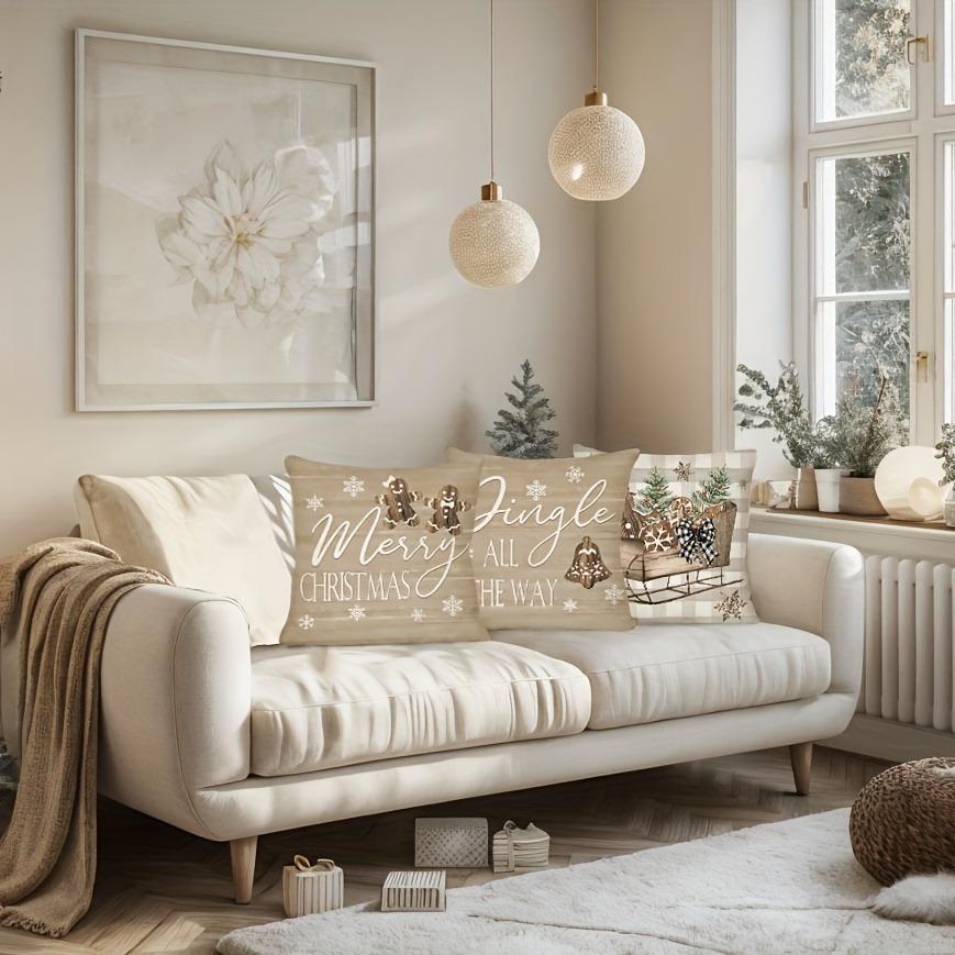 1pc/4pcs Christmas Cheer: Merry Gingerbread, Tree, Sleigh & Jingle All The Way Pillow Covers Sofa Cushion Cover Home Decoration