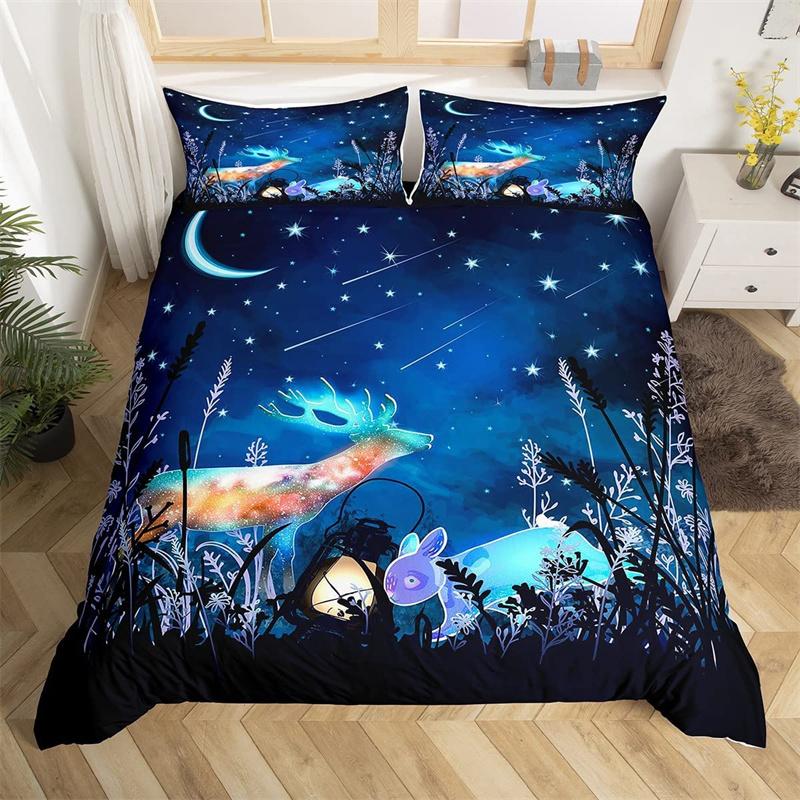Deer Animal Duvet Cover Collection Twin Queen Size Butterfly Flowers Bedding Collection Microfiber Moon Galaxy Comforter Cover For Girls Teens