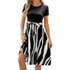 Women's Fashion Round Neck Splicing Printed Short Sleeve Hem Loose Dresses