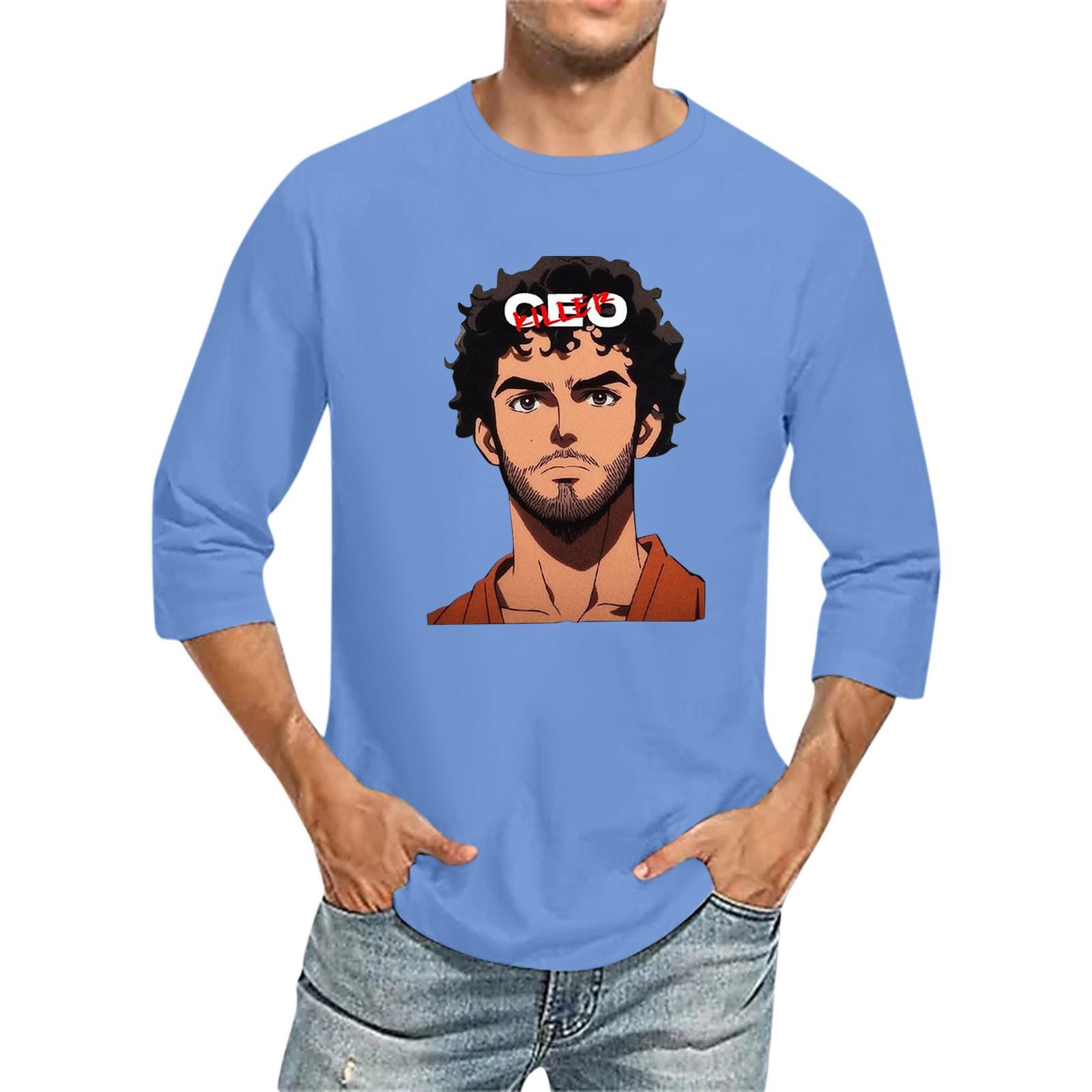 

Мужская футболка с круглым вырезом и рукавом семь четвертей, мужская повседневная свободная футболка с рукавом семь четвертей XXL фиолетовый