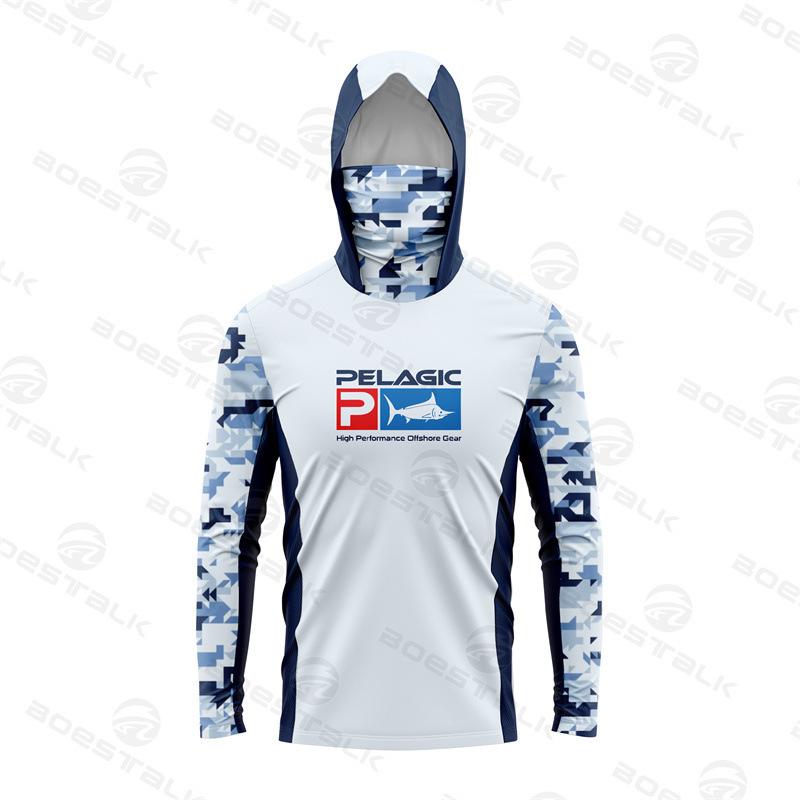 Men's fishing suit with mask, quick-drying breathable sunscreen, long-sleeved hooded sea fishing suit