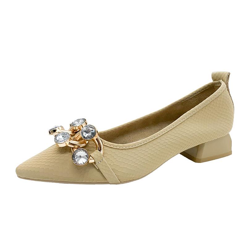 

Summer spot low-top gray rhinestone thick heel pointed middle heel solid color daily Korean princess shoes 40 коричневий