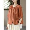Hem künstlerisch Fünf-Viertel-Ärmel Sommer Temperament Locker Schlankmachend Lässig Rundhals-Hemd Einreihig Einfarbig