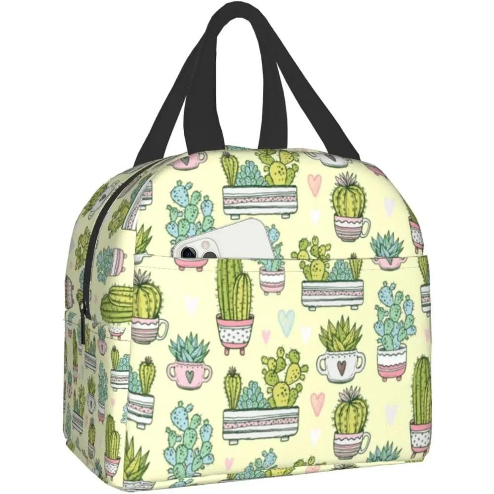 Plant Cactus Print Lunch Box Kawaii Small Insulation Cacti Lunch Bag Reusable Food Bag Lunch Containers Bags for Women Men