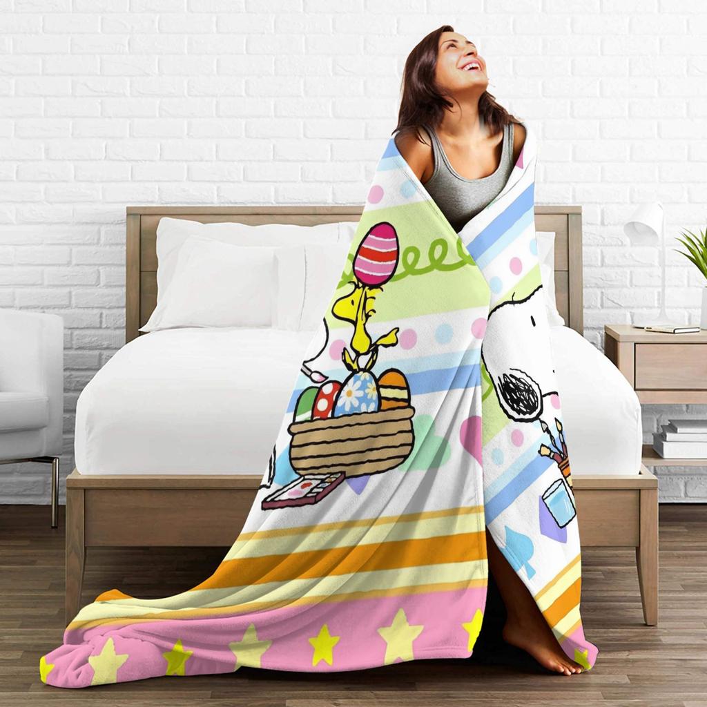 Happy Easter Eggs Snoopys Blankets Fleece Lightweight Throw Blanket for Airplane Travel Bedroom Quilt