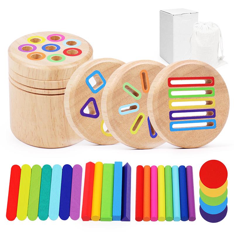 Drewniany cylinder Montessori do sortowania kształtów - Zabawka do rozpoznawania kolorów dla małych dzieci