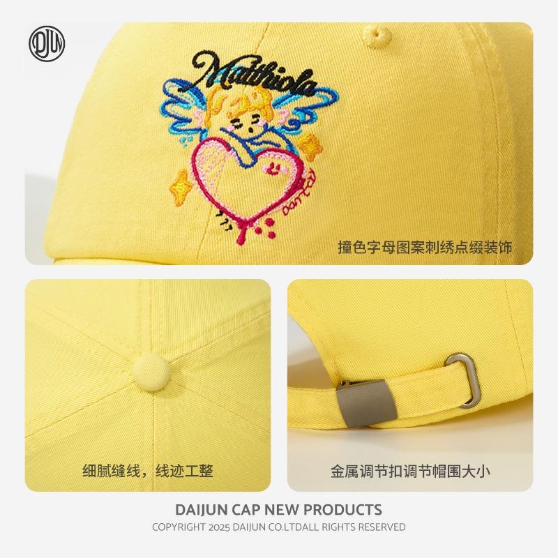 Big head circumference deep top baseball cap love angel embroidery letters black and white splicing contrast color show face small cap children