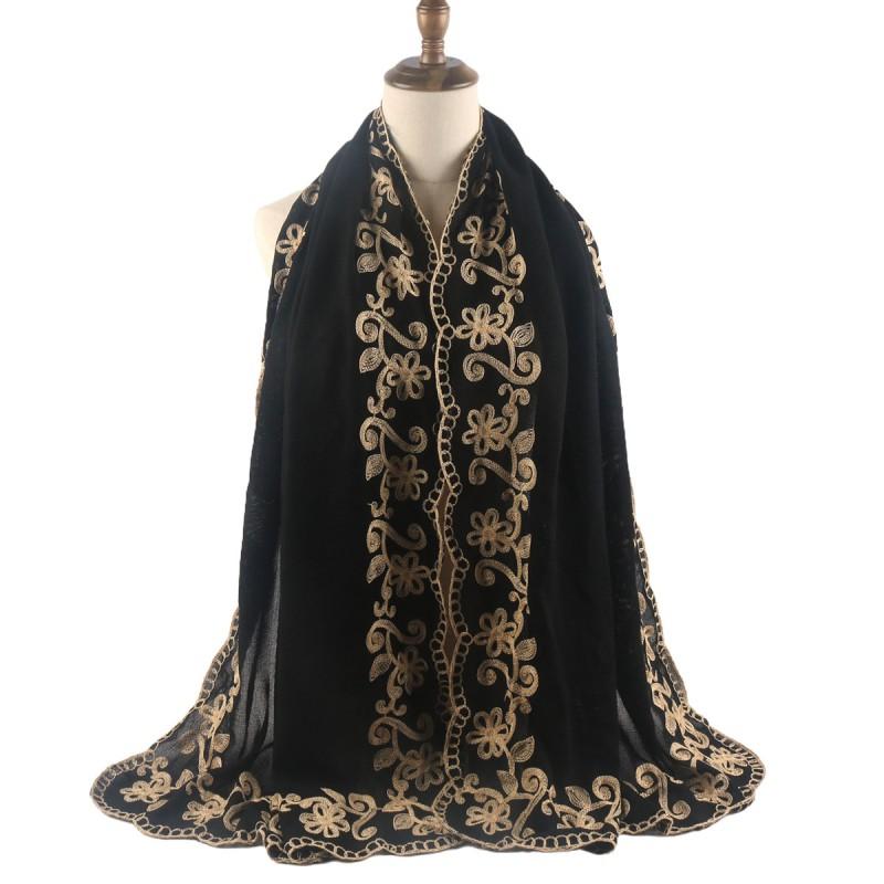 Black Embroidered Headscarf Wrap Shawl Women Indonesian Malay Style Modest Fashion Accessory