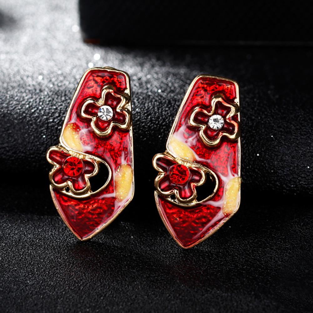 Gold Plated Crystal Geometry Jewelry Set Colored Oil Painting Pattern Pendant Necklace & Earrings