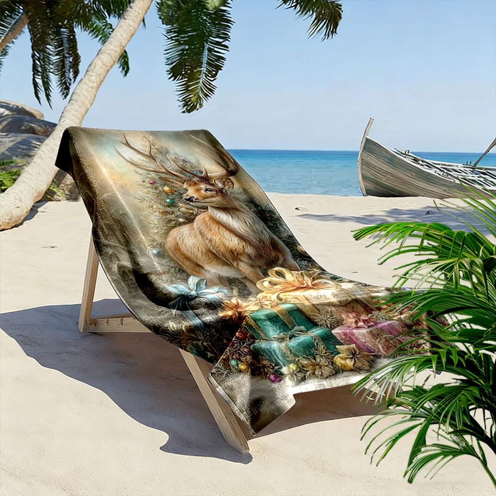 Graceful Deer Amidst Elegance Print Beach Towel, Quick Drying, Suitable for Travel, Outdoor Sports, Jogging, the Beach and Swimming, Gift