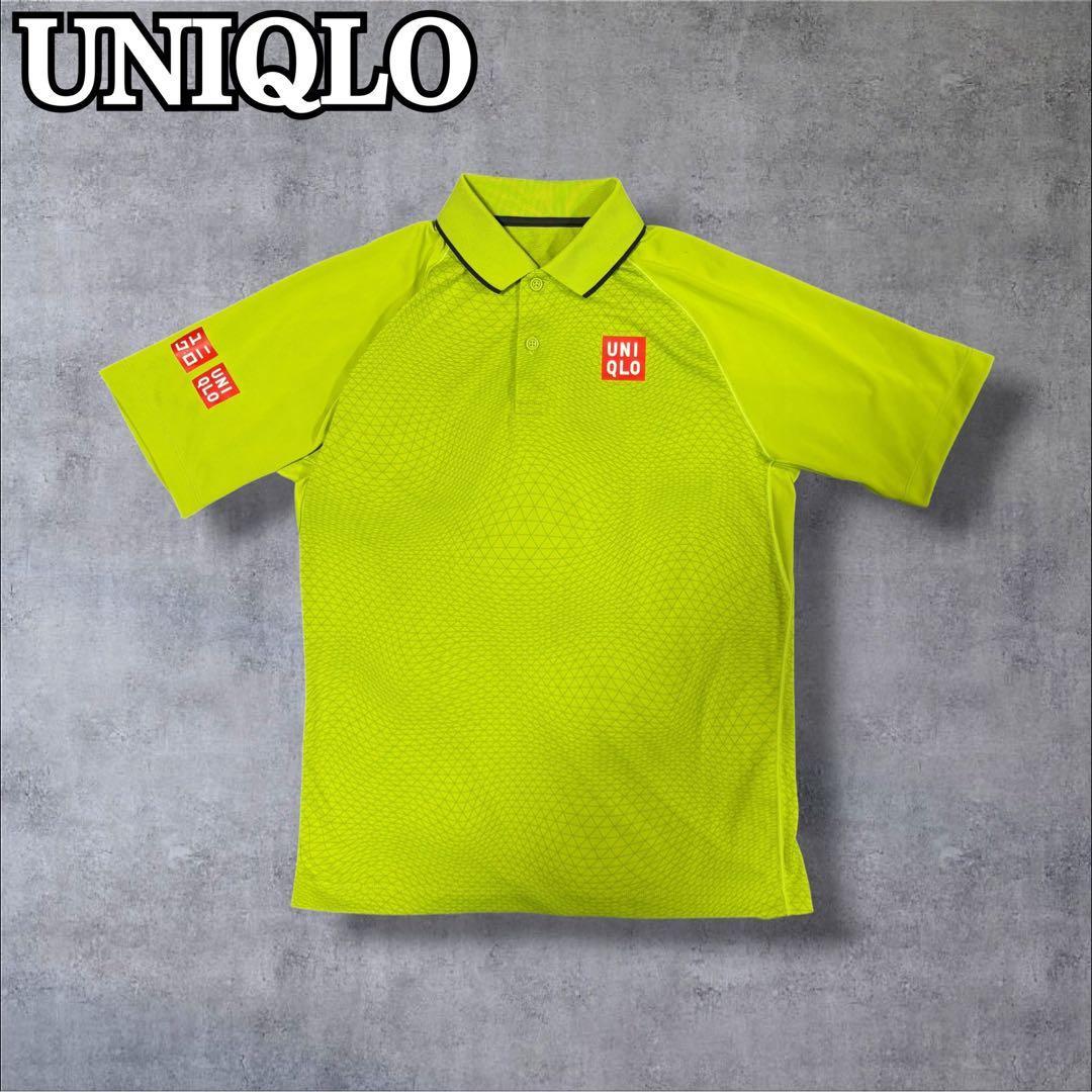 RareUNIQLO Kei Nishikori model polo shirt S lime green geometric pattern DRY