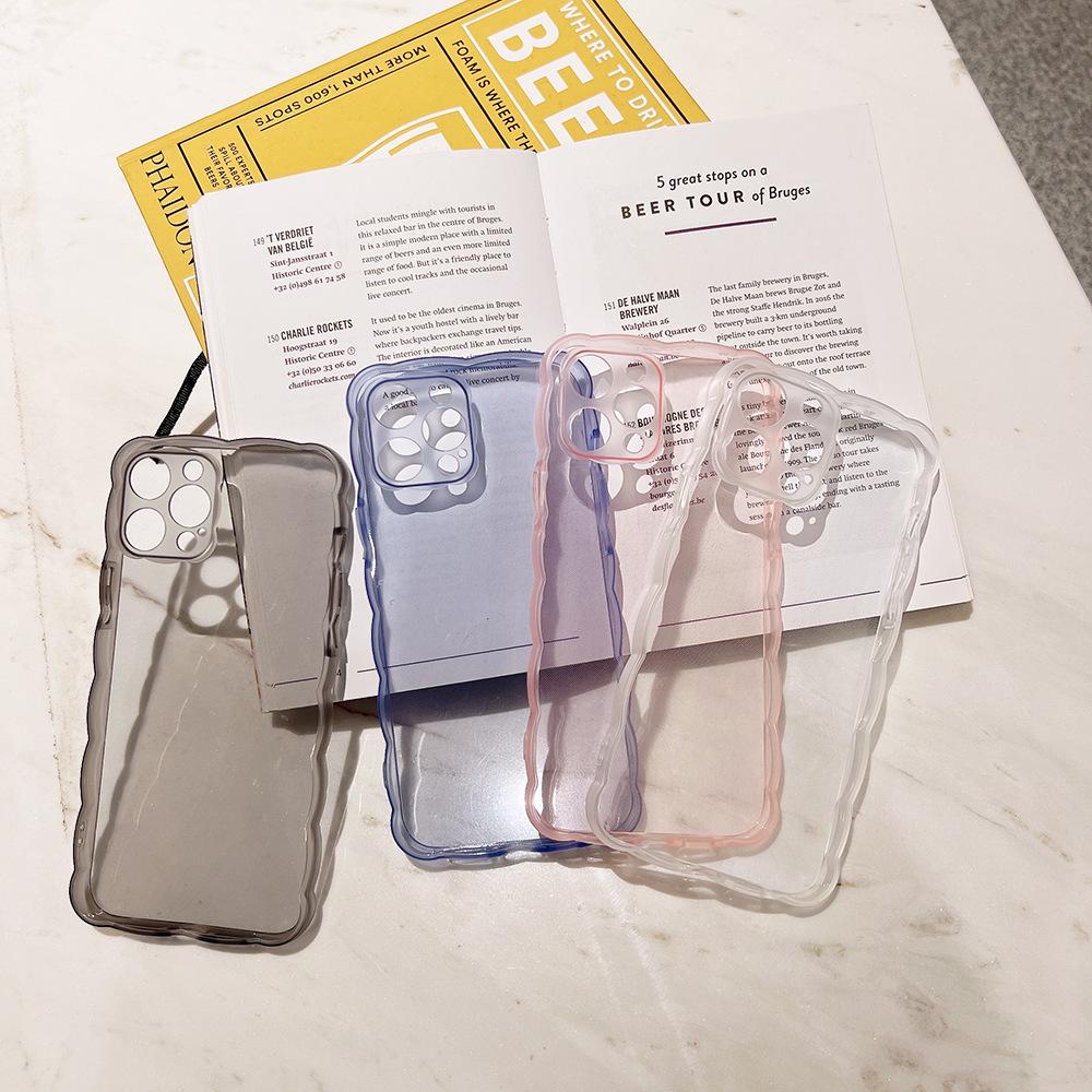 Translucent Large Waves Iphone14pro Max Apple 15 Mobile Phone Case 11 Anti Fall 16 Soft 8p Solid Color 13 Suitable X