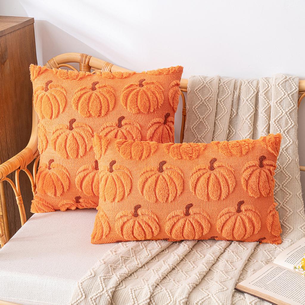 Halloween Pumpkin Embroidered Pillowcase Decorative Throw Pillow Cover For Home Living Room Sofa Simple Design Pumpkin Cushion Case