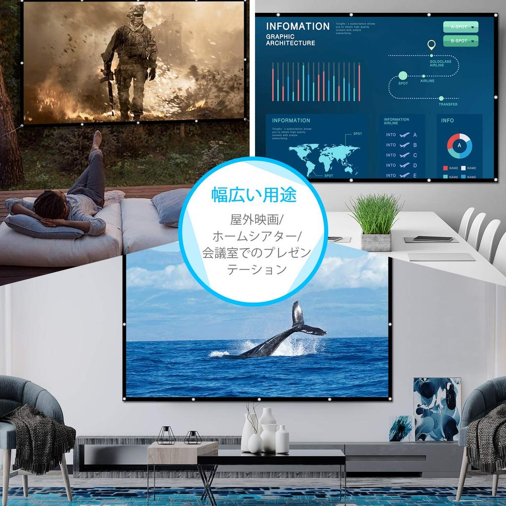 LNGOOR Projector Screen Wrinkle Free Installation Size Portable Home Theater Screen Projection Conference Classroom Outdoor Indoor Movie Screen