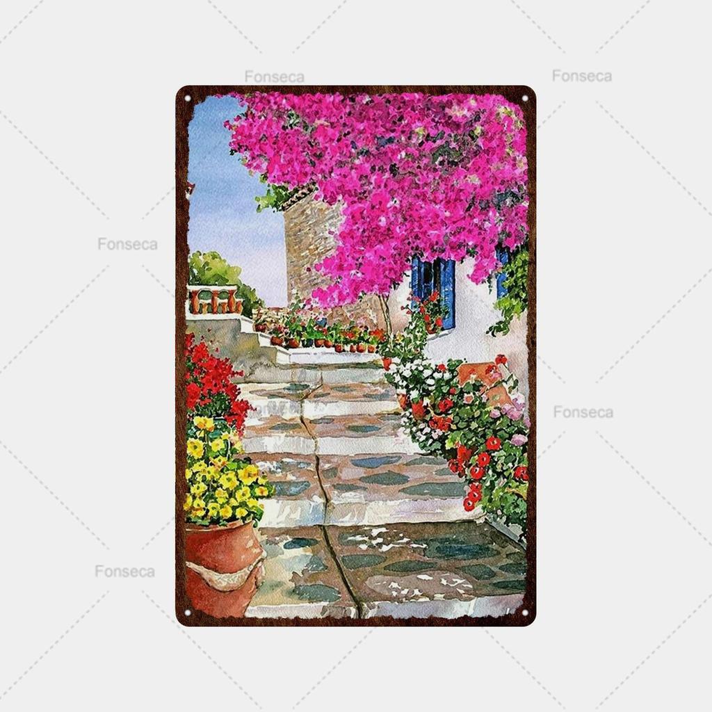 Flower Potted Landscape Metal Sign Vintage Tin Sign Metal Vintage Bar Vintage Wall Decoration Bar Club Man Cave Metal Poster