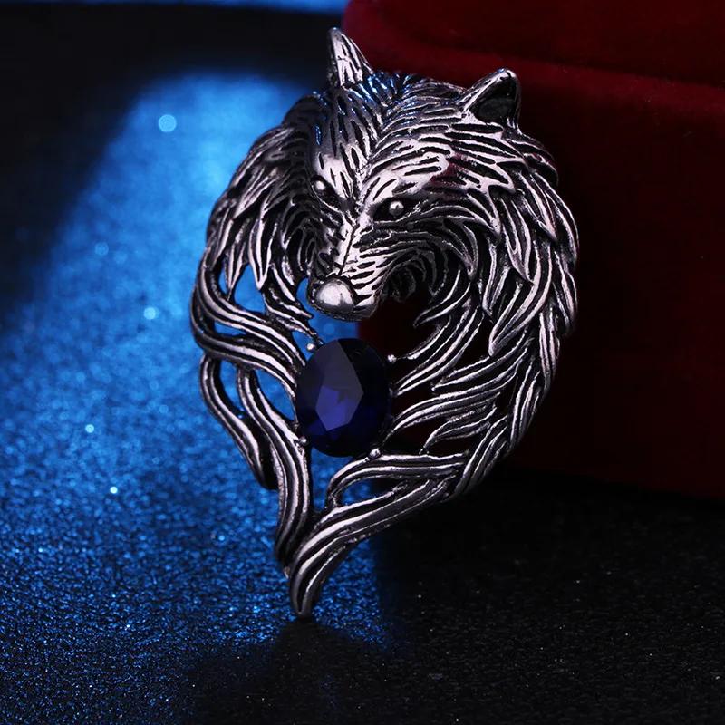 New Vintage Animal Wolf Brooche Rhinestone Collar Pins Badge Brooches Fashion Suit Shirt Clothing Jewelry for Men Accessories