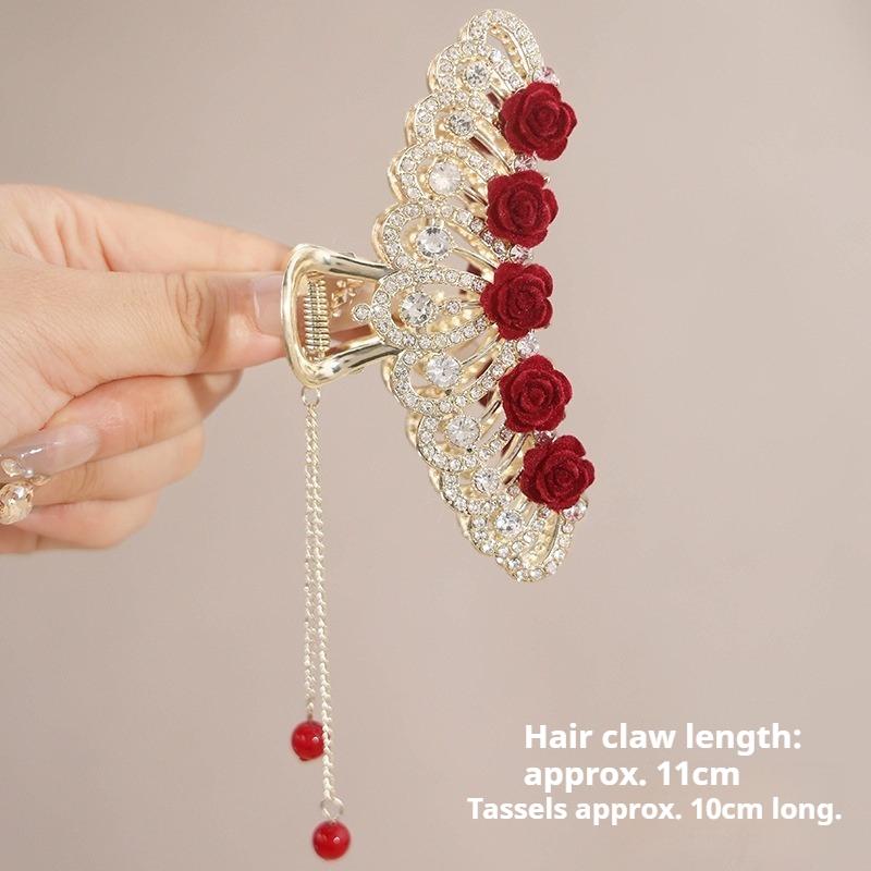 French Rose Hair Clip, Versatile and Stylish Women's Hair Clip, Metal Hair Bun Shark Clip Hair Accessory