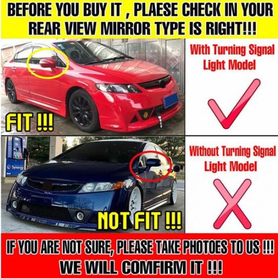 For 2006-2010 2011 Honda Civic Gloss Black Side Rearview Mirror Cover Trim Caps