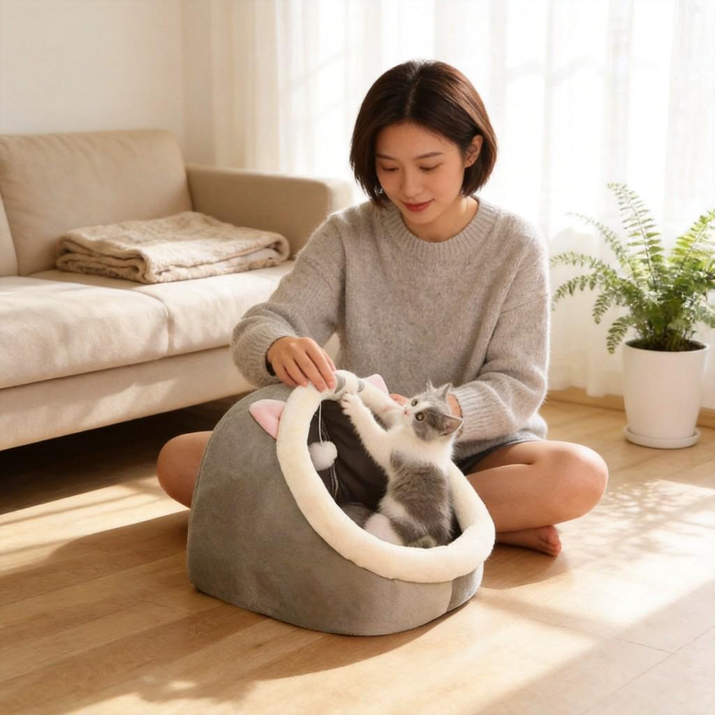 English Short Hair Cat Bed With Warm Pp Cotton For All Season Comfort