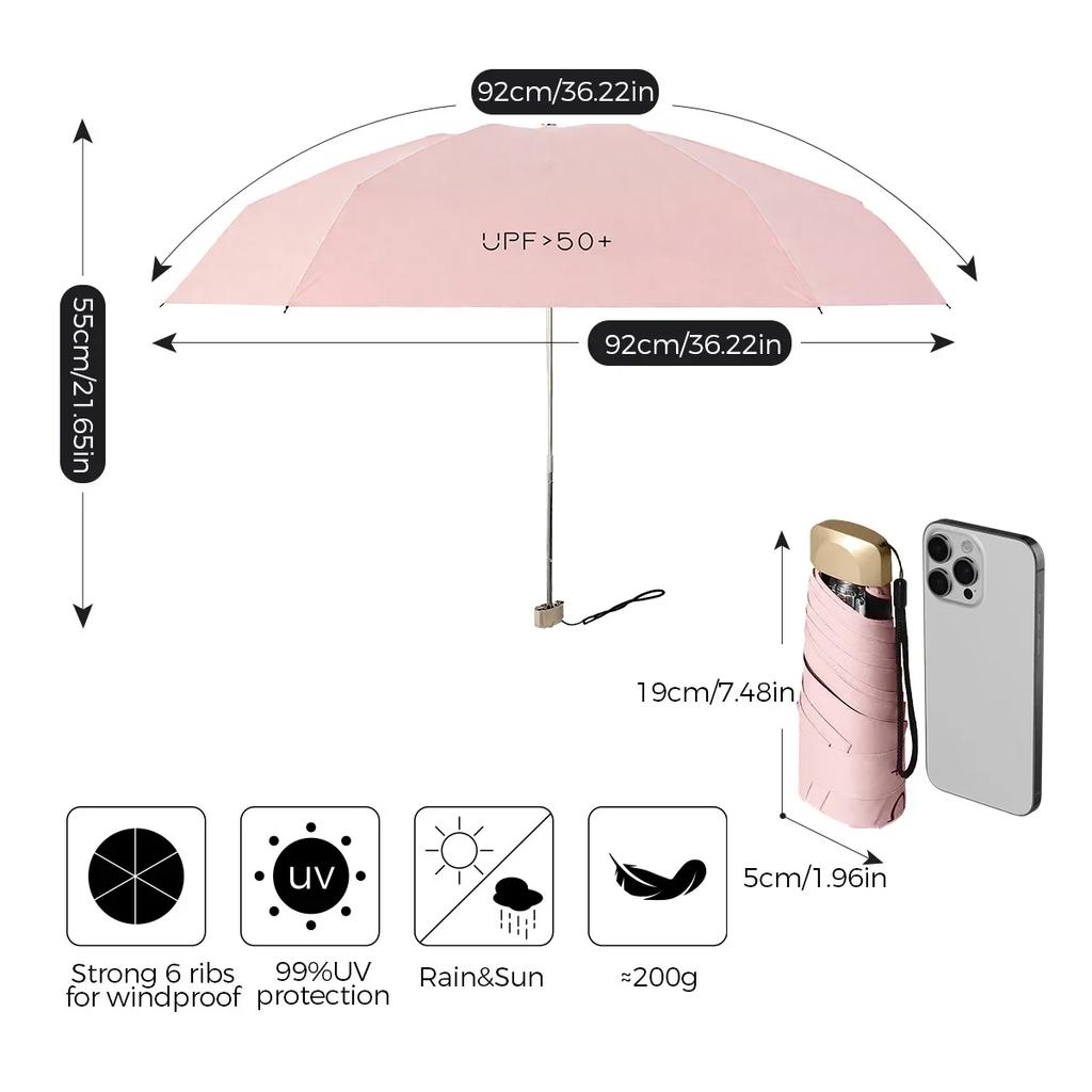 Mini slunečník kapesní deštník vinylový skládací UV ochrana sluneční clona kapesní deštník kapslový deštník