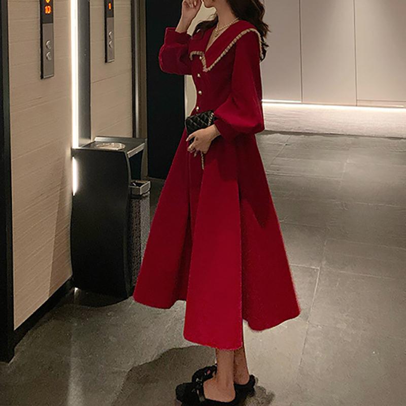 New Autumn Black Peter Pan Collar Dress Women's French High-end Elegant Long Dress Waist-cinching Slimming Audrey Hepburn Style Dress