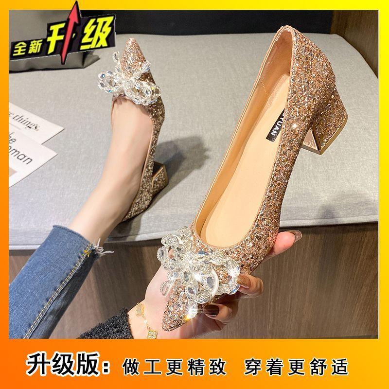 Wedding Dress Two Wear New Mid-heeled Shoes Not Tired Feet Thick Heel Bride Shoes Daily Wear Women Single Shoes 2025 Wedding Shoes Women