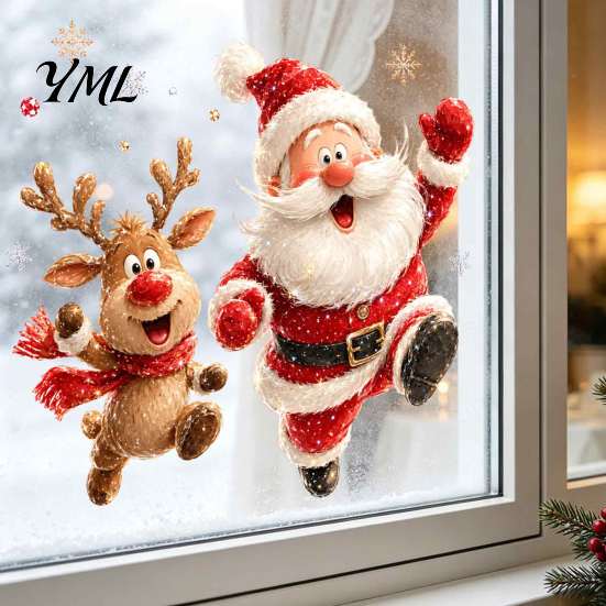 Transparent Decorative Stickers Christmas Static Window Clings, Removable Glass Decals, Snowman Santa Reindeer Nutcracker Seasonal Home Decor