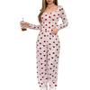 Women’s Heart Print Long Sleeve Top and Pants Pajama Set Two-Piece Loungewear Set Suitable for Outdoor Wear
