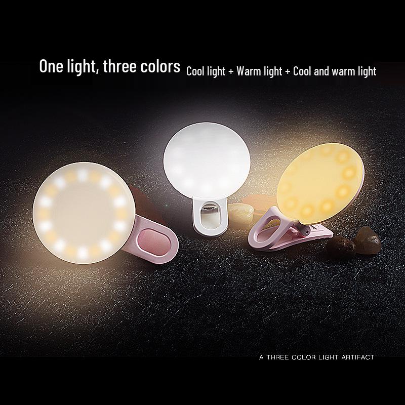 SF02 Rechargeable LED Selfie Light - Cold & Warm, Universal, Round, Enhances Beauty for Live Broadcasts