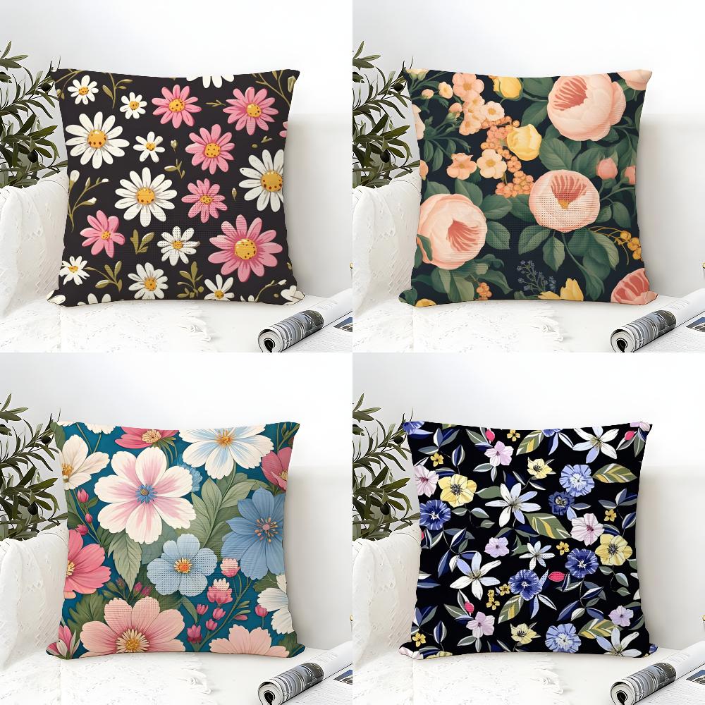Natural Simple Flower Decoration Pillow Case Linen Cushion Covers For Decorative Sofa Home Pillows Case Car Chair Pillows Cases