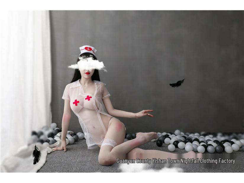 Temptation Mesh See-Through Sexy Nurse Role Play Lingerie Set for Women
