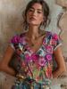 2026 Women's Tops Women's Floral T-Shirt Summer 2026 Short Sleeve Casual Loose Vintage Streetwear Fashion Clothes for Woman
