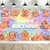 Cute Capybara Happy Birthday Backdrop Decoration Cartoon Animal Party Decor for Kids’ Birthday Celebration Backdrop Shoot Prop568
