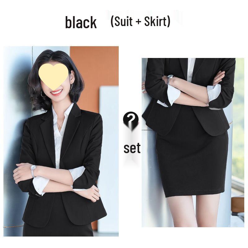 Korean Style Women's Blue Office Suit - Professional Spring/Autumn Wear