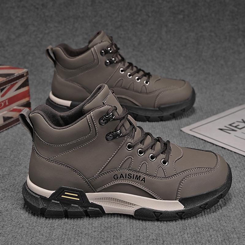 

High Top Men s Shoes 2025 Wear-resistant Thick Sole Anti Slip Hiking Work Boots Outdoor Trendy 44 коричневий