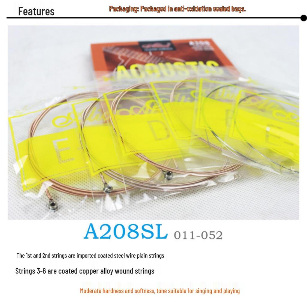 Alice A208SL/L Folk Guitar String Set, .011/.012 Steel Strings for Wooden Guitars