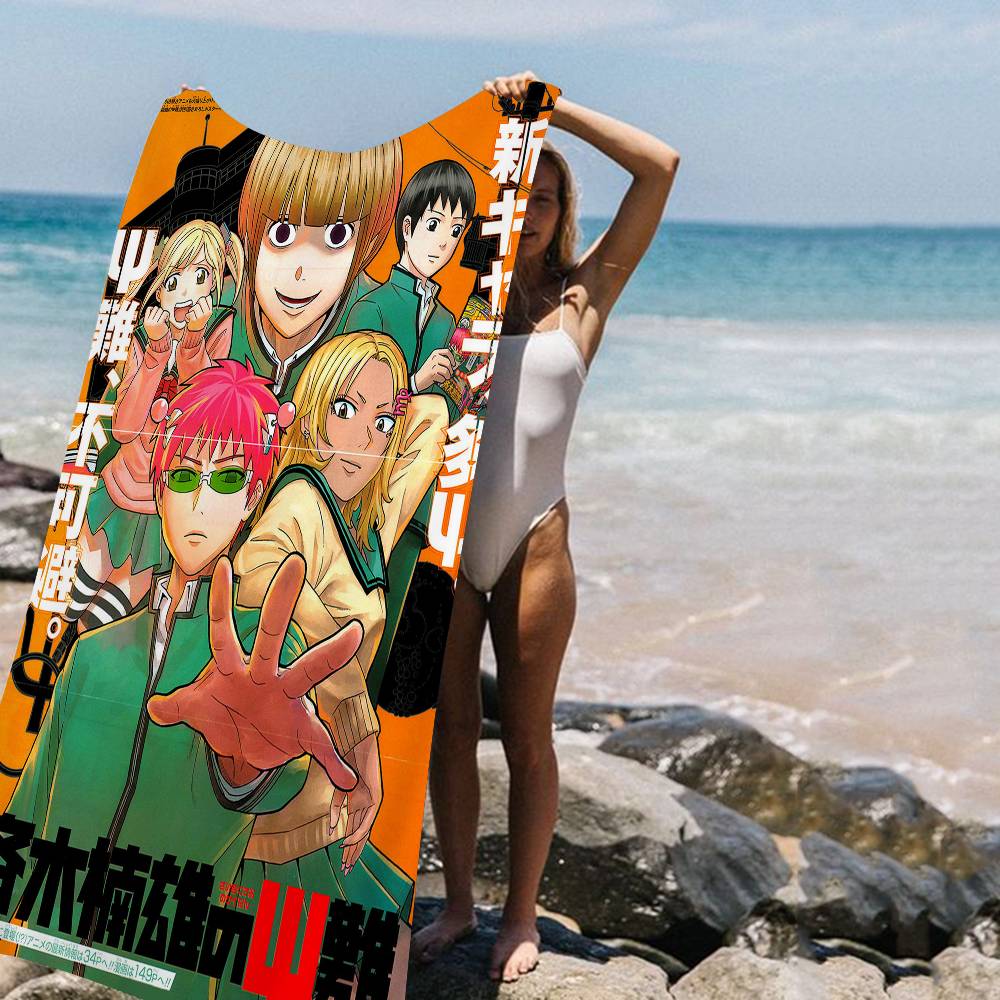 Anime Disastrous Life of Saiki Beach Towel Colorful Bath Towels for Girl Microfiber Quick Dry Sand Free Beach Yoga Spa