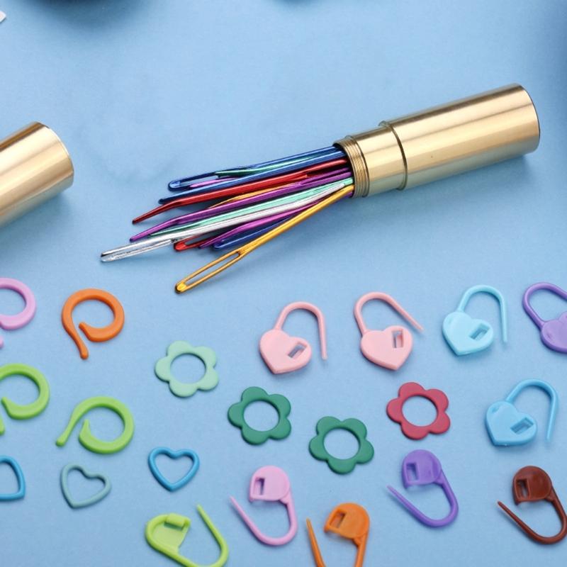48Pcs Stainless Steel Curved Needle Set Big Eye Curved Tapestry Needle Stitching Marker for Beginner Knitting Crochet
