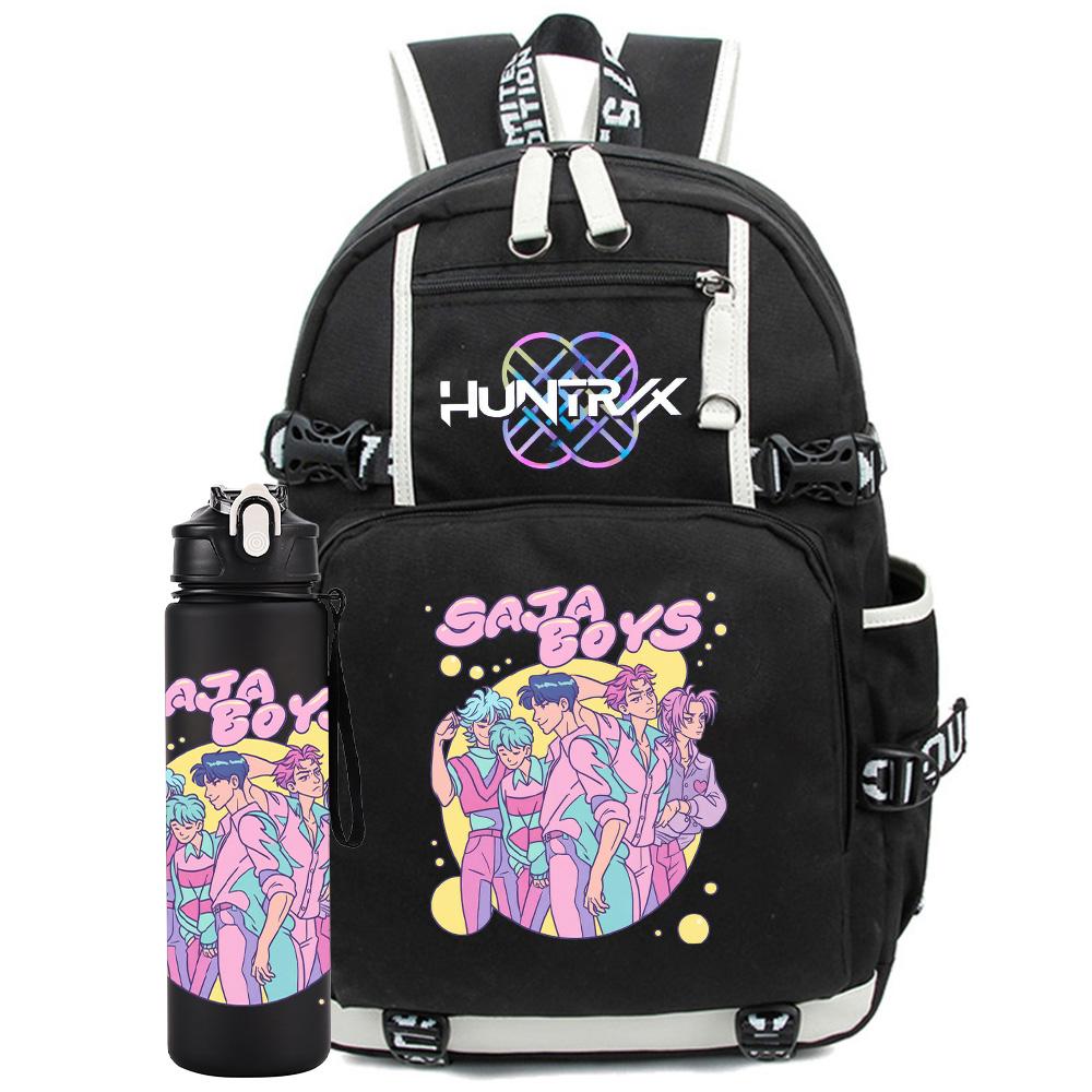 2 st/set K-Pop-tryckt ryggsäck med 750 ml vattenflaska för tonåring elev flicka pojke skolväska barnpresent stor kapacitet reseväska Mochila