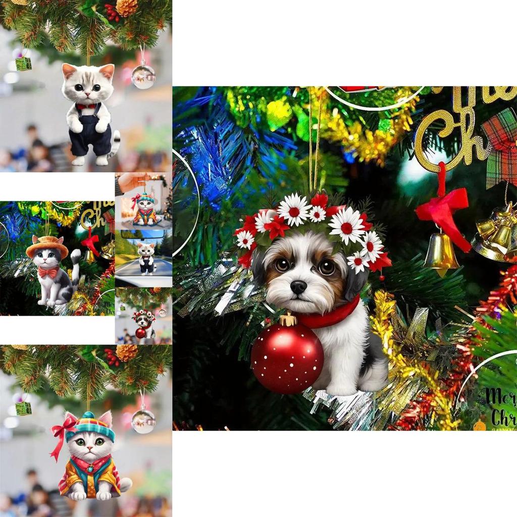 Creative Christmas Cat Car Charm Acrylic Cute Backpack Decoration For Auto Styling