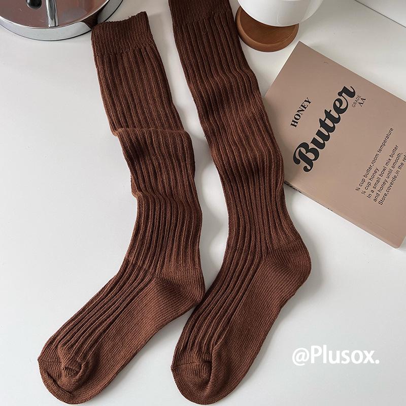 Plusox Women's Beige Cotton Over-the-Knee Warm Socks - Autumn/Winter Collection