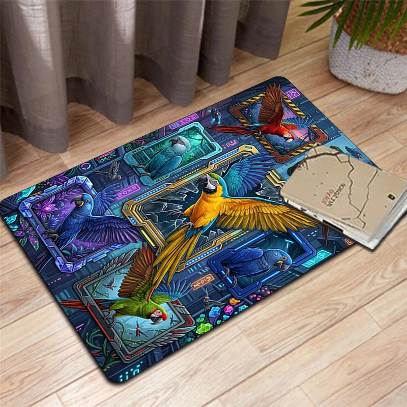 Futuristic Parrot Frames Pattern Rug Floor Mat for Living Room or Bedroom Soft and Comfortable Carpet a Gift for Birthday and Holiday.