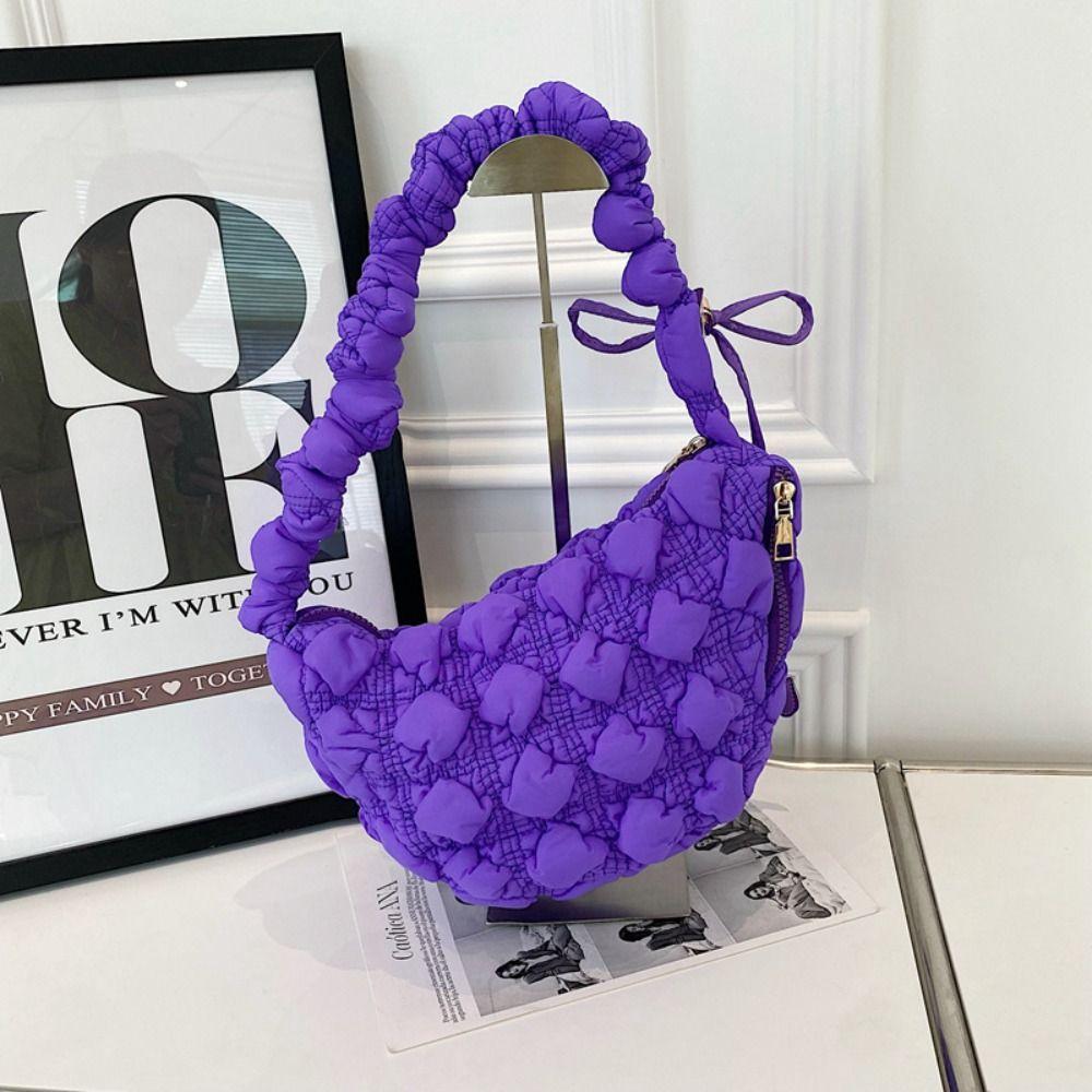 

Сумка-пельмень Корейская сумка через плечо Сумка из космического хлопка Пузырь Облако Повседневная Сумка с ромбовидным узором для девочек фиолетовый