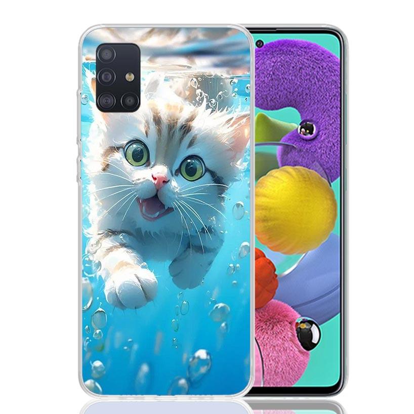 Cartoon Cute Cat Fish Aesthetic Phone Case For Samsung Galaxy A52 A32 A22 A12 A02S A50S A30S A51 A31 AA71 Note 20 Ultra 10 S10 P